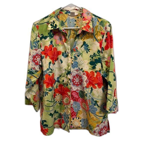 Vintage NATORI Floral Button Up Shirt Top Women's Size Medium - Picture 2 of 8
